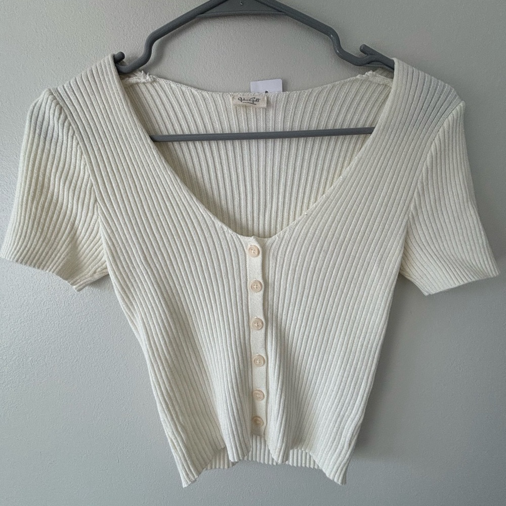 Brandy Melville Ivory Ribbed Button-Down Shirt
